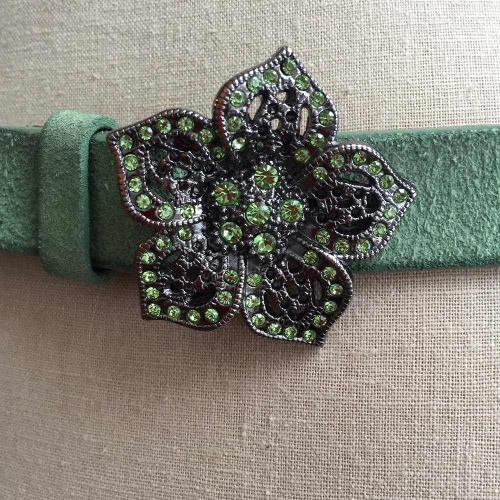 Green Suede Crystal Buckle Belt